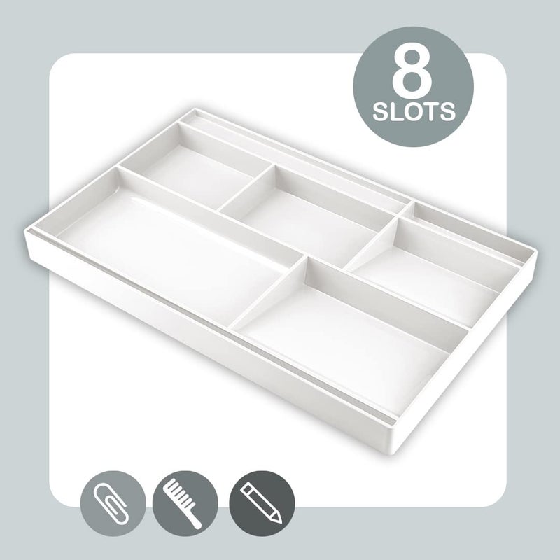Acrimet Desk Drawer Organizer Tray with 8 compartments Bin Multi-Purpose for Desk Supplies and Accessories (Plastic) (White Color) - Image 2